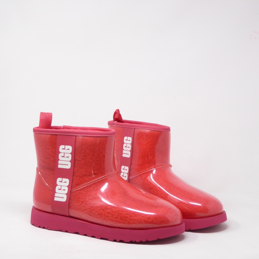 NEW UGG Womens Classic Clear Mini Boots Pull On Red Waterproof Size 9